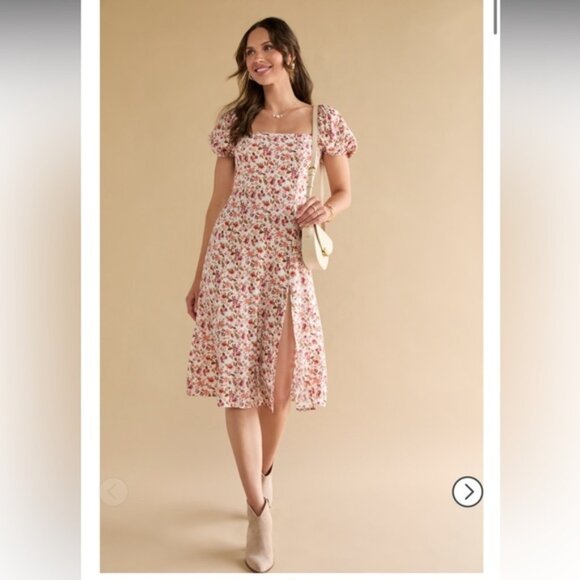 Francesca’s collection Shirley puff sleeve midi dress - Picture 1 of 6